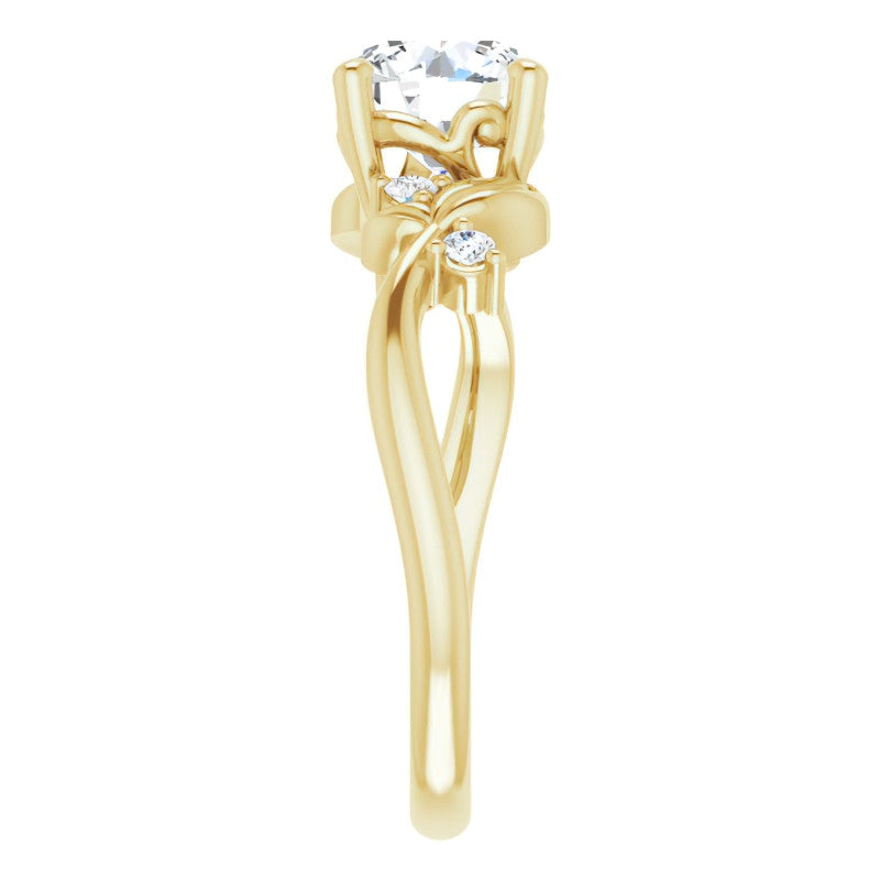 Round Floral Detail Moissanite Engagement Ring