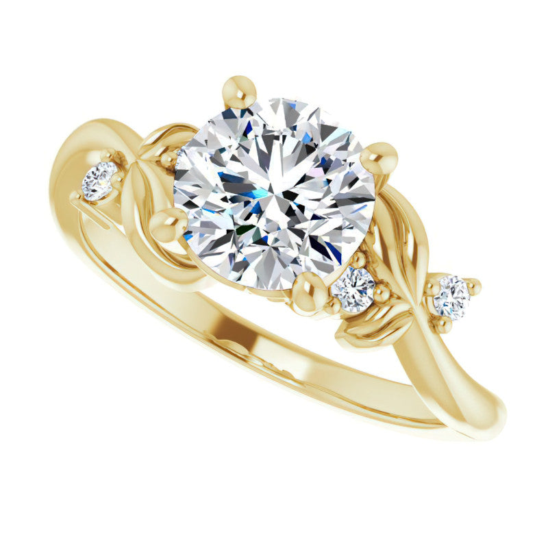 Round Floral Detail Moissanite Engagement Ring