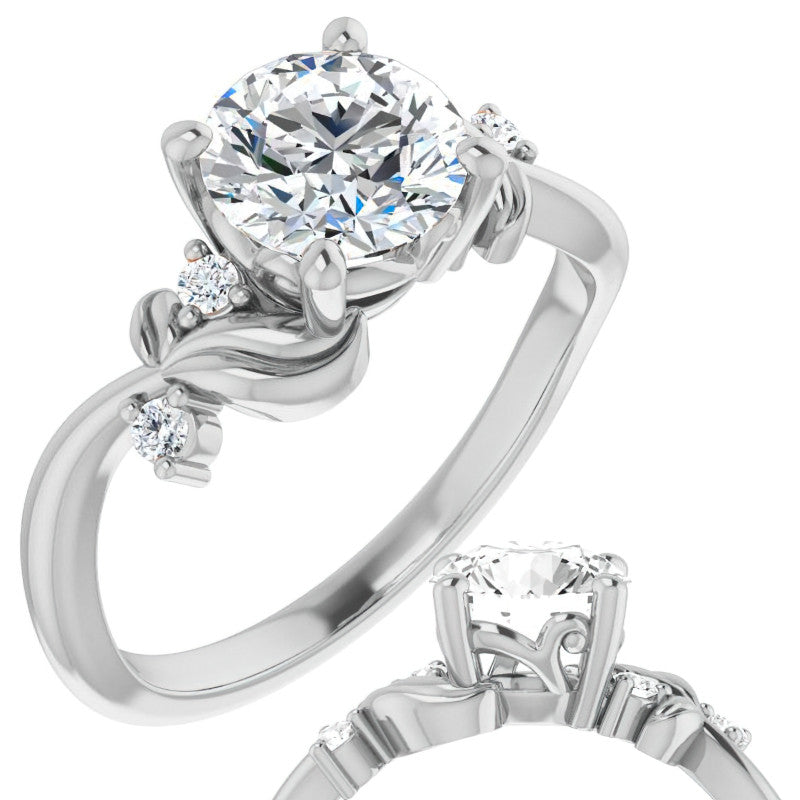 Round Floral Detail Moissanite Engagement Ring