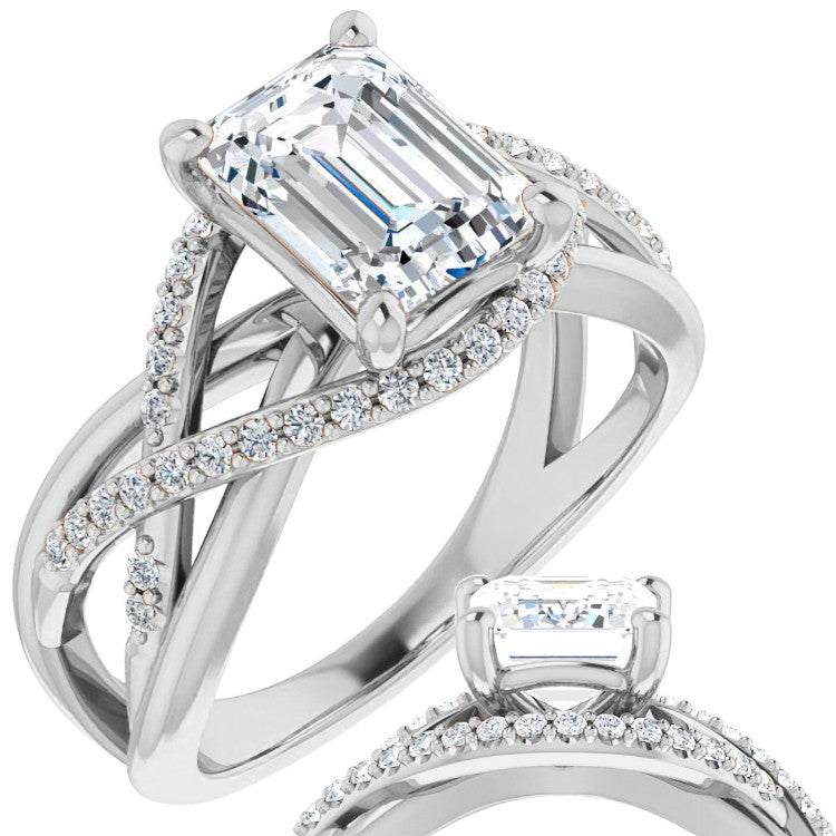 Multi-Band Emerald / Radiant Moissanite Infinity Engagement Ring