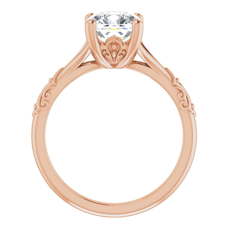 Cushion Moissanite Scroll Accent Cathedral Engagement Ring