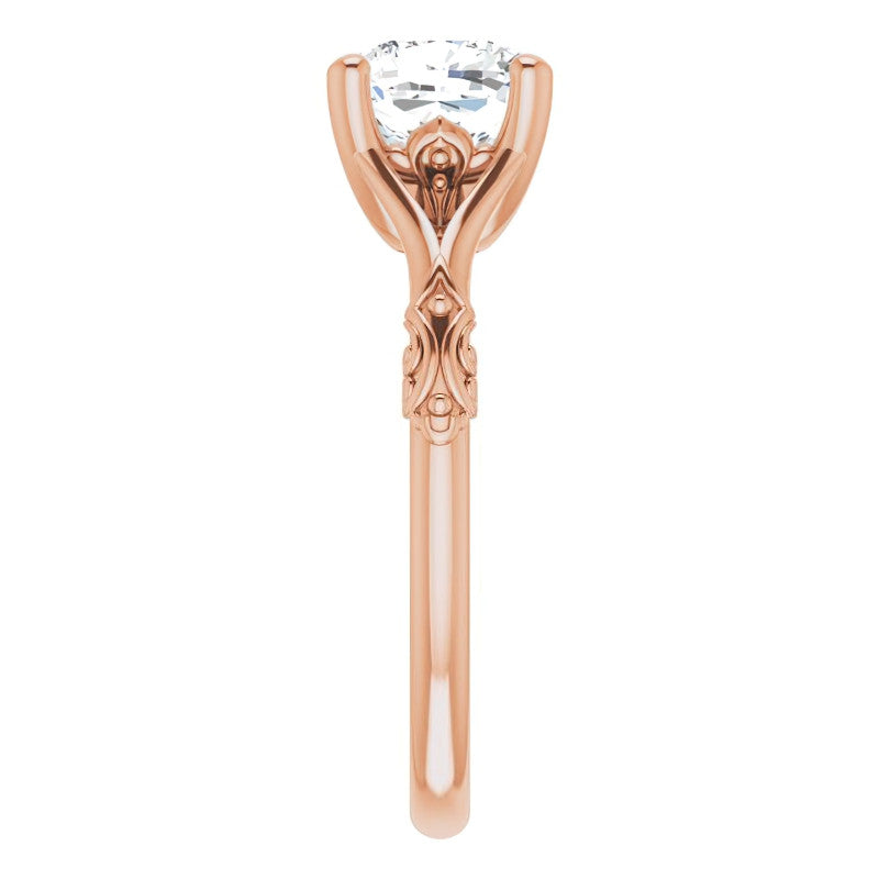 Cushion Moissanite Scroll Accent Cathedral Engagement Ring