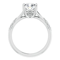 Cushion Moissanite Scroll Accent Cathedral Engagement Ring