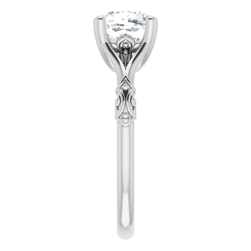 Cushion Moissanite Scroll Accent Cathedral Engagement Ring