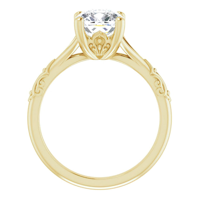 Cushion Moissanite Scroll Accent Cathedral Engagement Ring