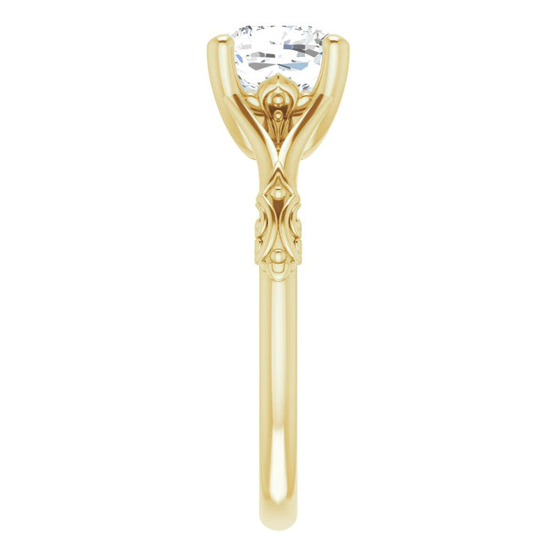 Cushion Moissanite Scroll Accent Cathedral Engagement Ring