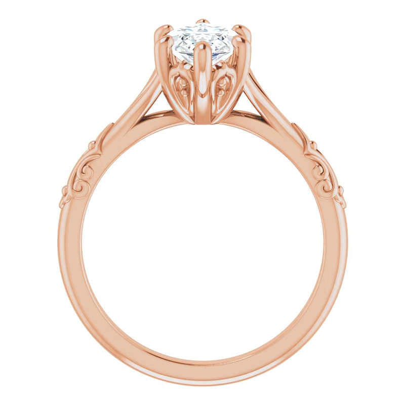 Marquise Moissanite Scroll Accent Cathedral Engagement Ring