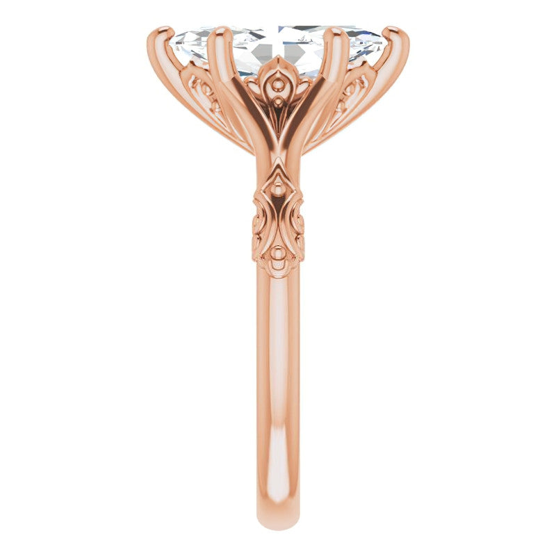 Marquise Moissanite Scroll Accent Cathedral Engagement Ring