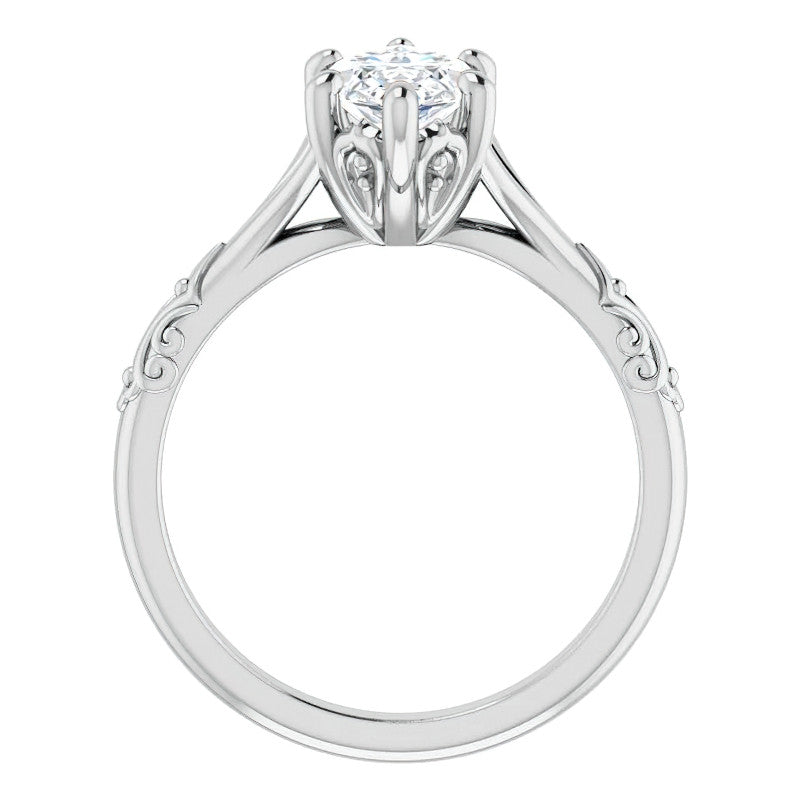 Marquise Moissanite Scroll Accent Cathedral Engagement Ring