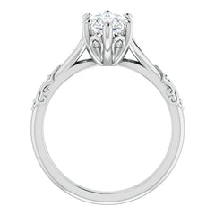 Marquise Moissanite Scroll Accent Cathedral Engagement Ring