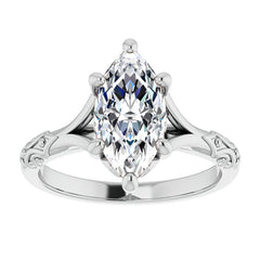 Marquise Moissanite Scroll Accent Cathedral Engagement Ring