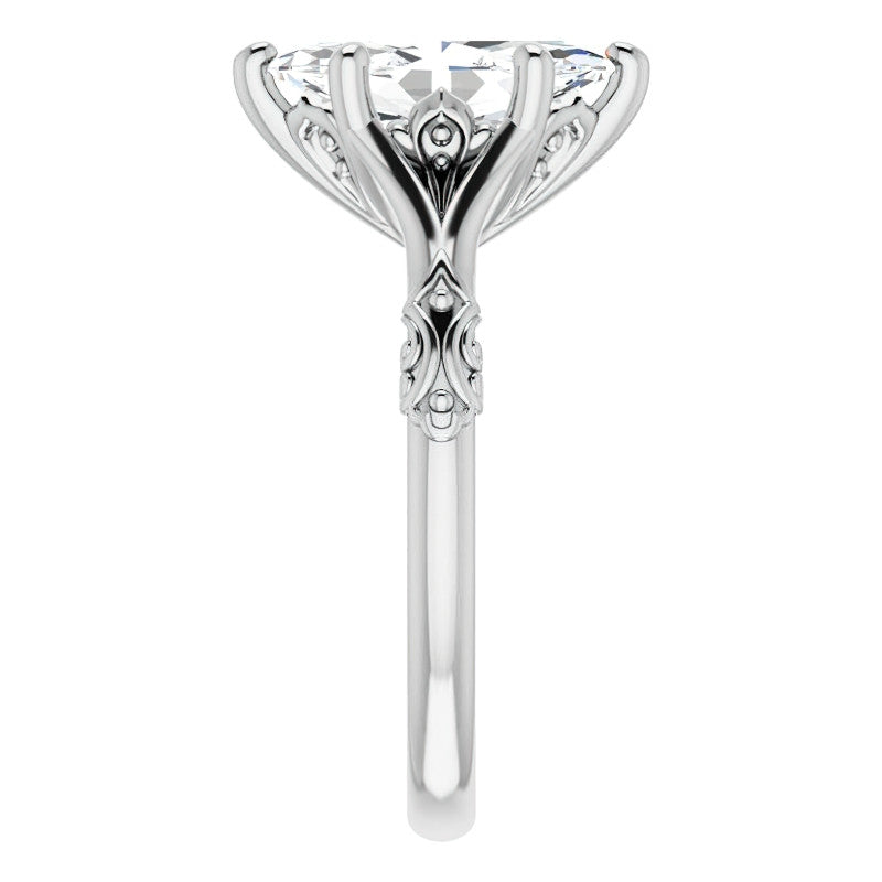 Marquise Moissanite Scroll Accent Cathedral Engagement Ring