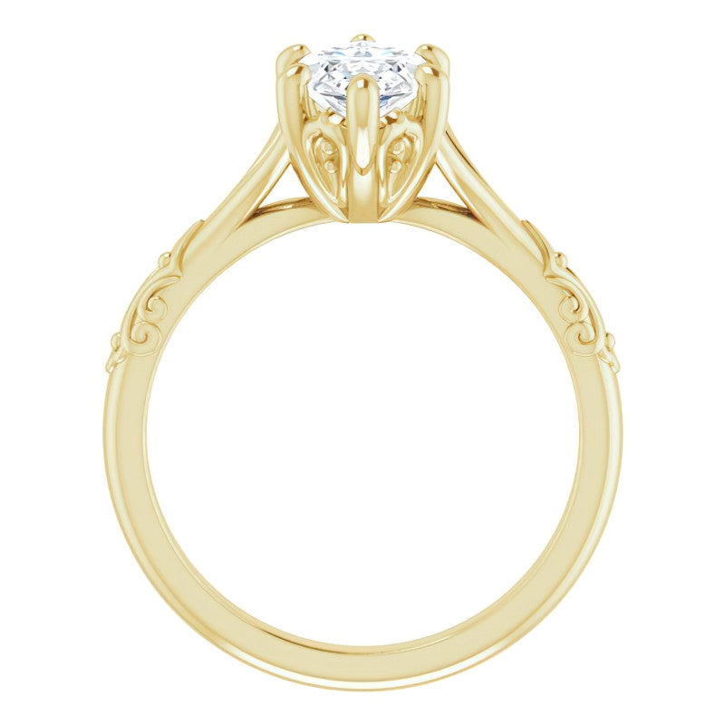 Marquise Moissanite Scroll Accent Cathedral Engagement Ring