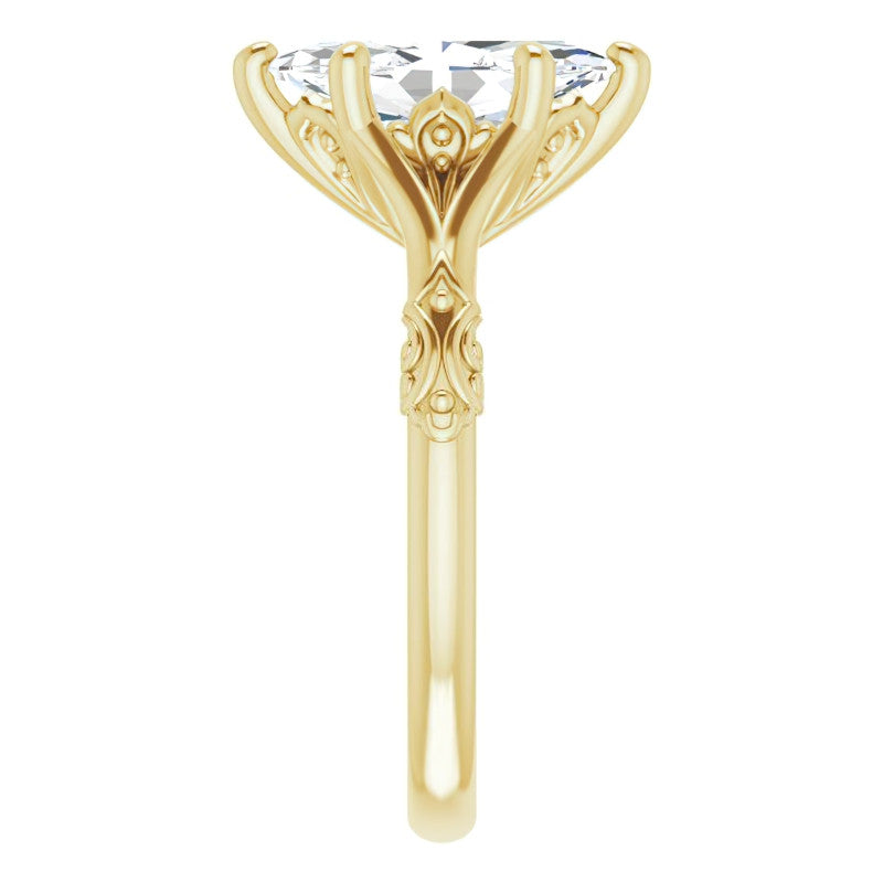 Marquise Moissanite Scroll Accent Cathedral Engagement Ring