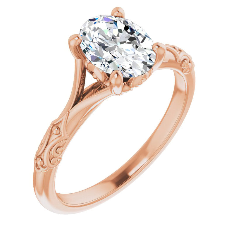 Oval Moissanite Scroll Accent Cathedral Engagement Ring