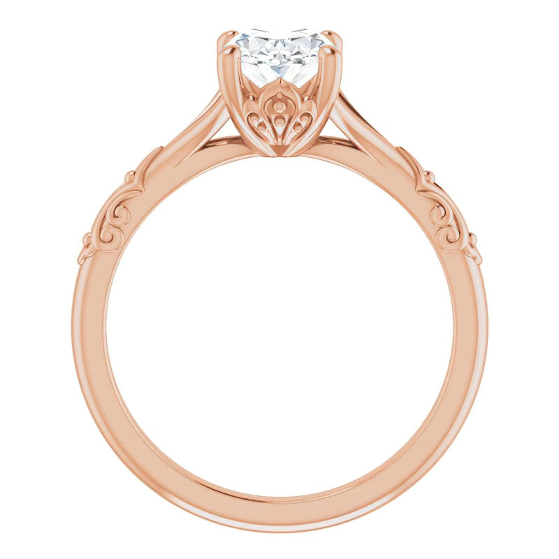Oval Moissanite Scroll Accent Cathedral Engagement Ring