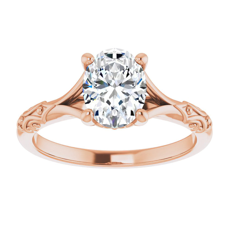 Oval Moissanite Scroll Accent Cathedral Engagement Ring