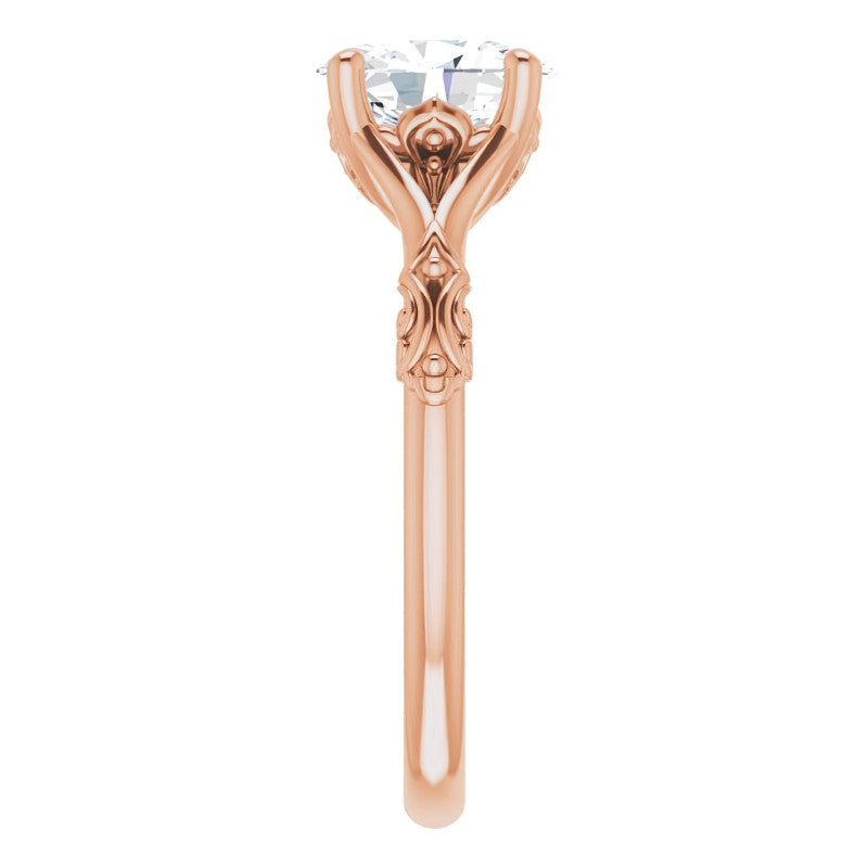 Oval Moissanite Scroll Accent Cathedral Engagement Ring