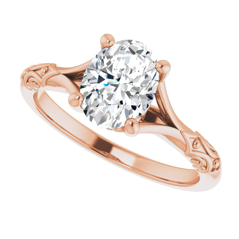 Oval Moissanite Scroll Accent Cathedral Engagement Ring