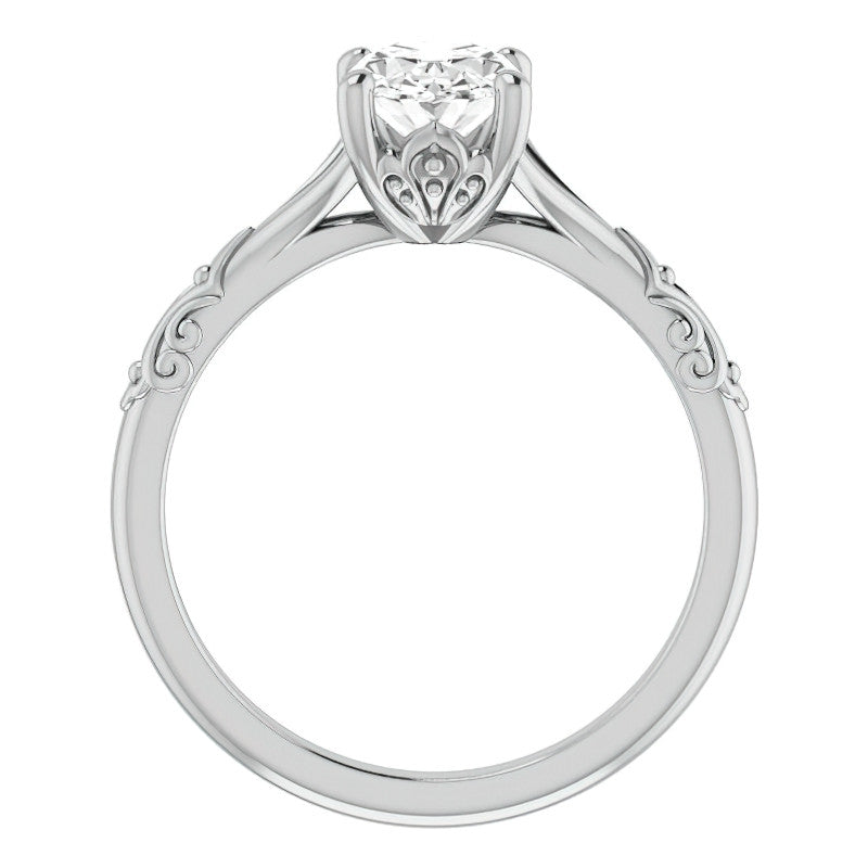 Oval Moissanite Scroll Accent Cathedral Engagement Ring