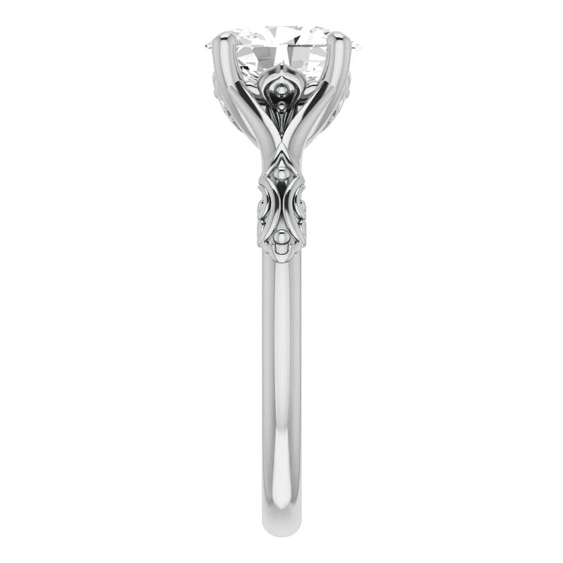 Oval Moissanite Scroll Accent Cathedral Engagement Ring