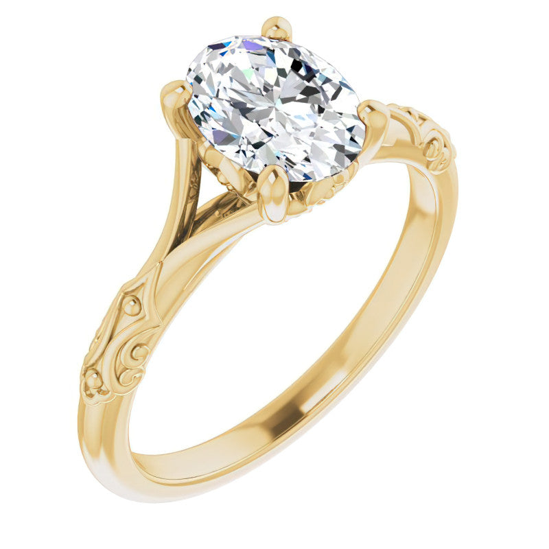 Oval Moissanite Scroll Accent Cathedral Engagement Ring