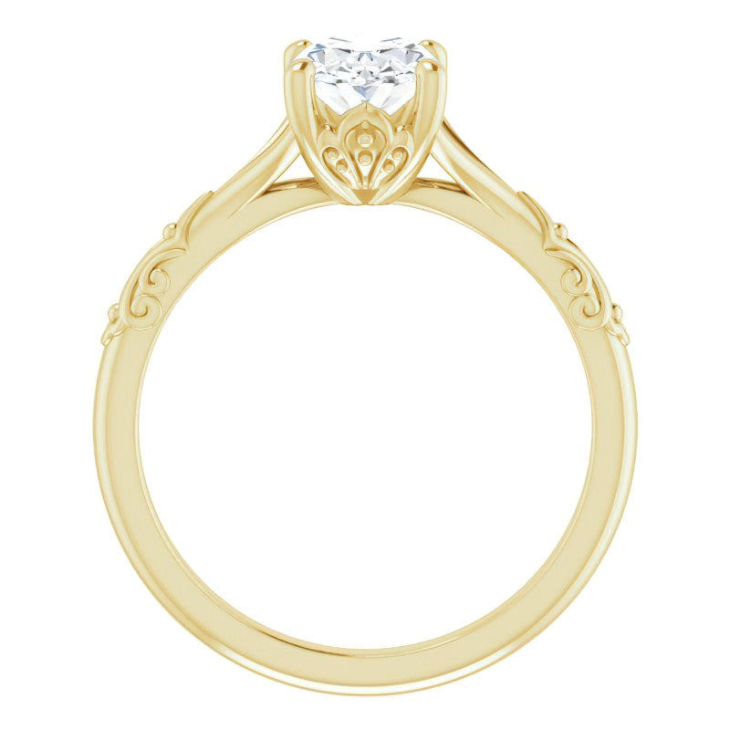 Oval Moissanite Scroll Accent Cathedral Engagement Ring