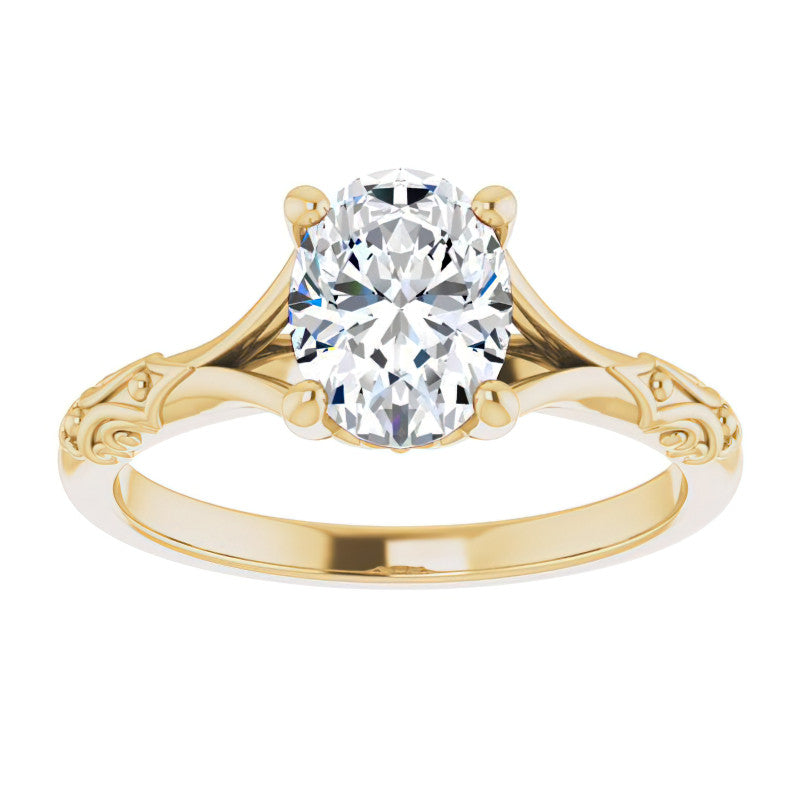 Oval Moissanite Scroll Accent Cathedral Engagement Ring