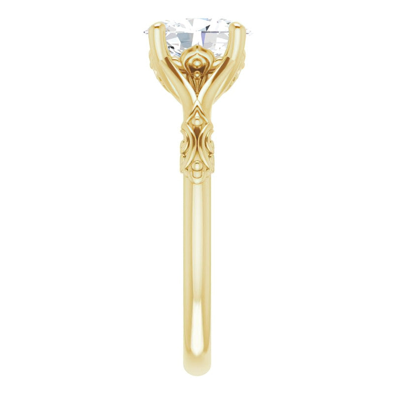 Oval Moissanite Scroll Accent Cathedral Engagement Ring