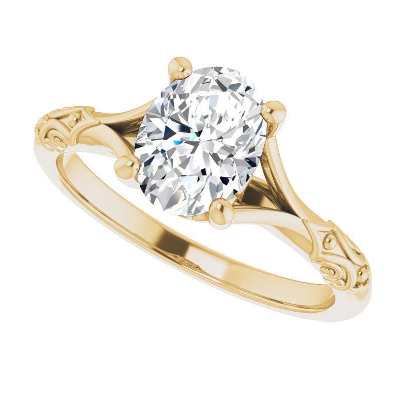 Oval Moissanite Scroll Accent Cathedral Engagement Ring