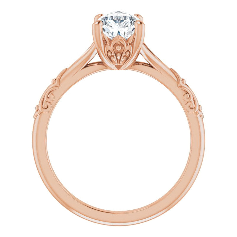 Pear Moissanite Scroll Accent Cathedral Engagement Ring