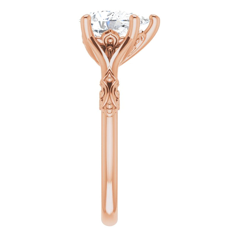 Pear Moissanite Scroll Accent Cathedral Engagement Ring