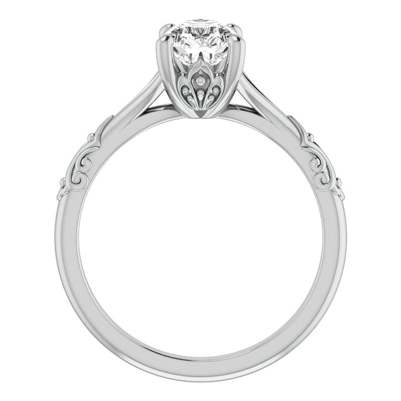 Pear Moissanite Scroll Accent Cathedral Engagement Ring