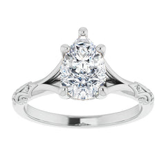 Pear Moissanite Scroll Accent Cathedral Engagement Ring