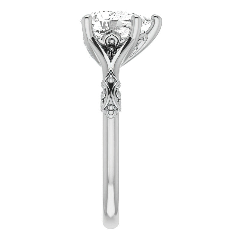 Pear Moissanite Scroll Accent Cathedral Engagement Ring