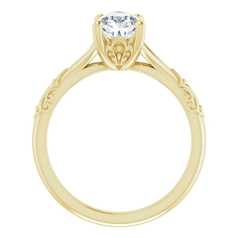Pear Moissanite Scroll Accent Cathedral Engagement Ring