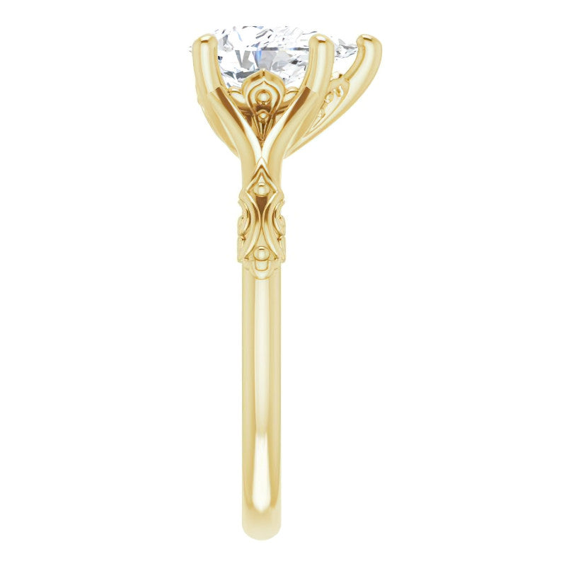 Pear Moissanite Scroll Accent Cathedral Engagement Ring