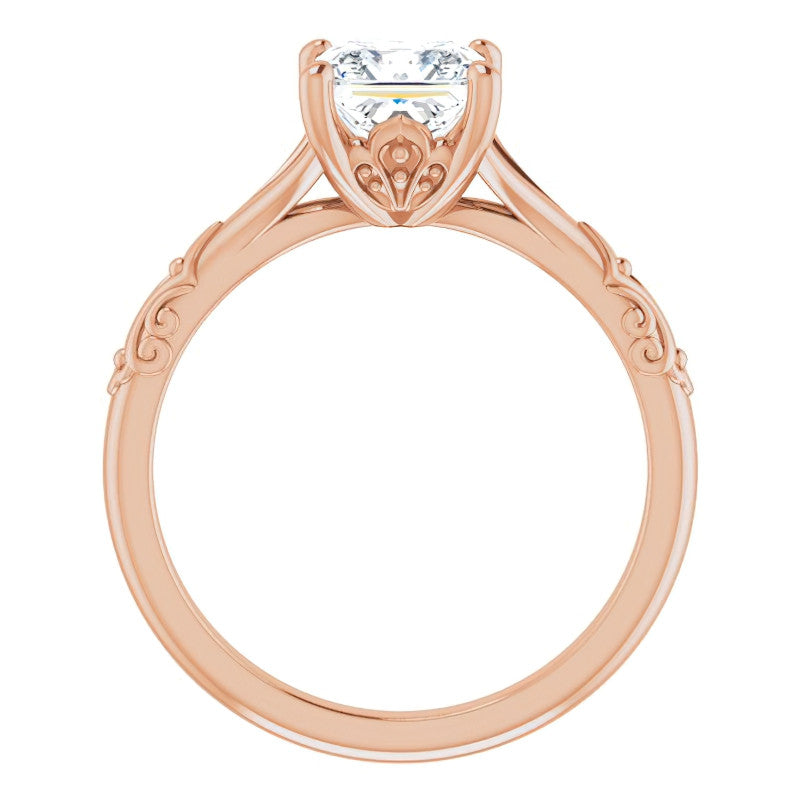 Princess cut Moissanite Scroll Accent Cathedral Engagement Ring