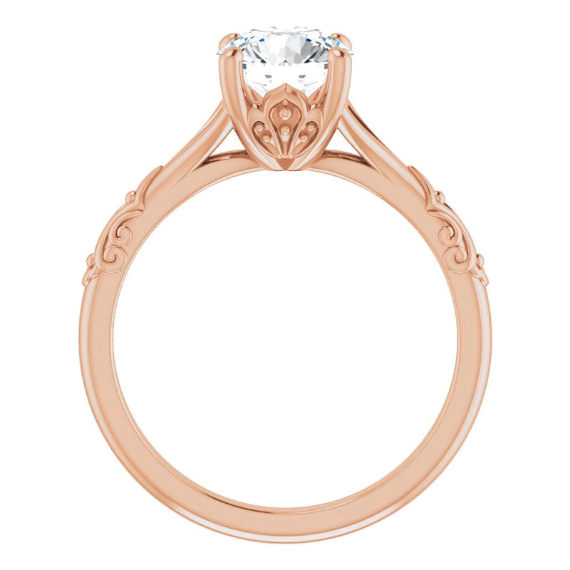 Round Brilliant Moissanite Scroll Accent Cathedral Engagement Ring