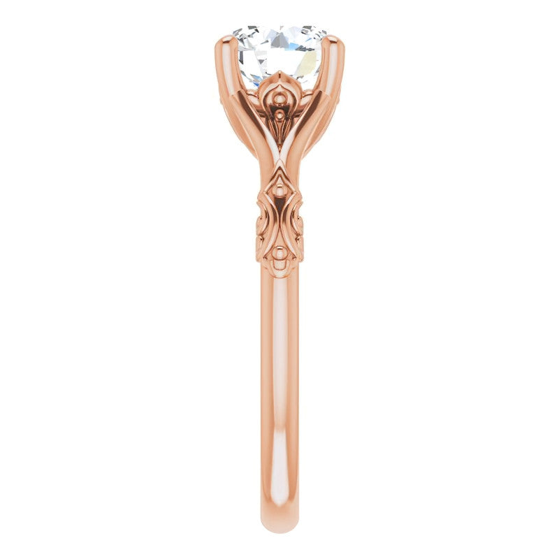 Round Brilliant Moissanite Scroll Accent Cathedral Engagement Ring