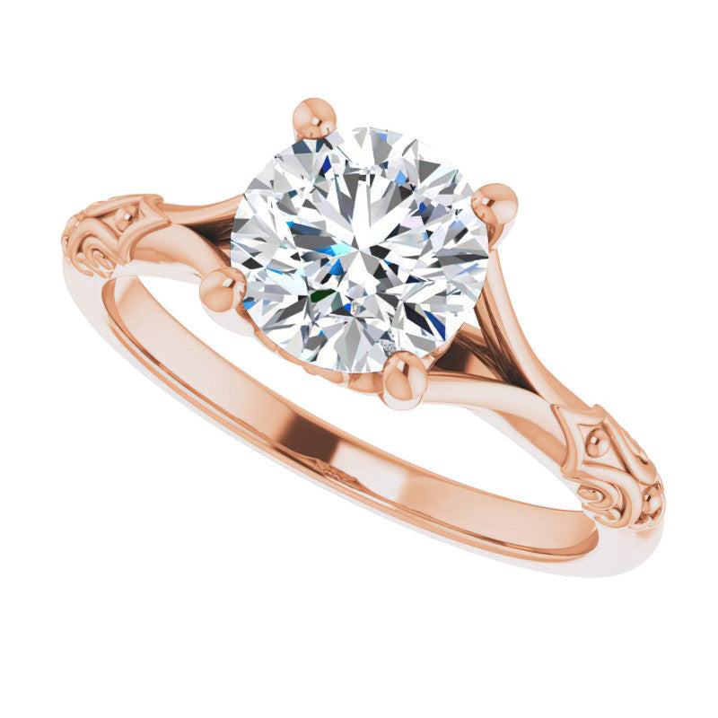 Round Brilliant Moissanite Scroll Accent Cathedral Engagement Ring