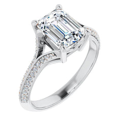 Split Shank Knife Edge Emerald / Radiant Moissanite Engagement Ring