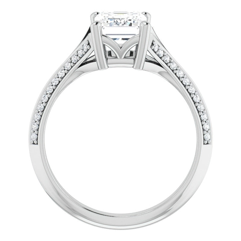 Split Shank Knife Edge Emerald / Radiant Moissanite Engagement Ring