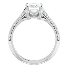 Split Shank Knife Edge Emerald / Radiant Moissanite Engagement Ring