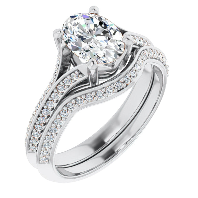 Split Shank Knife Edge Oval Moissanite Engagement Ring