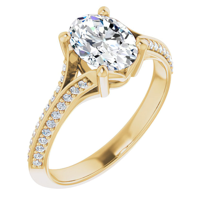 Split Shank Knife Edge Oval Moissanite Engagement Ring