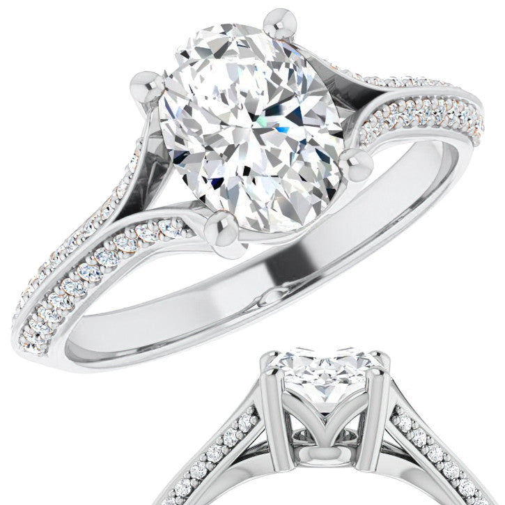 Split Shank Knife Edge Oval Moissanite Engagement Ring