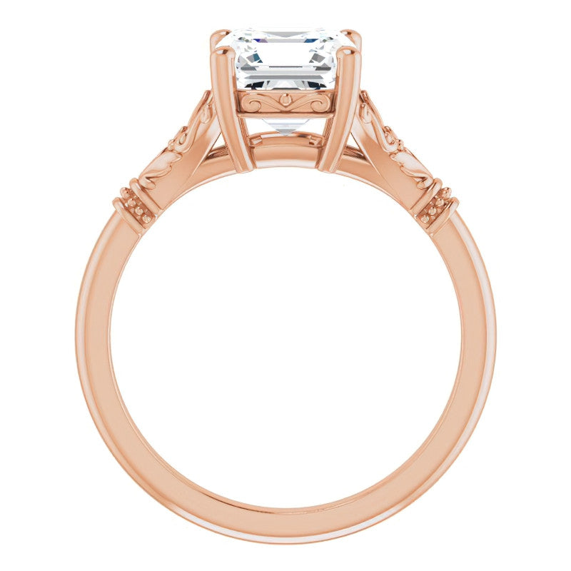 Asscher Split Shank Moissanite Engagement Ring with Scroll Accents