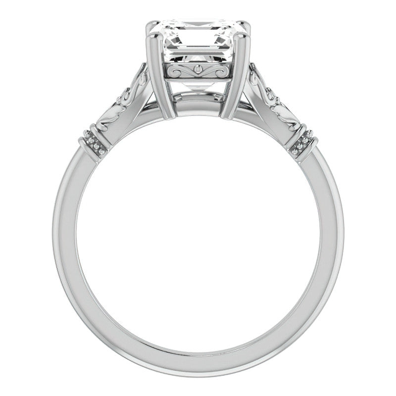Asscher Split Shank Moissanite Engagement Ring with Scroll Accents
