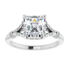 Asscher Split Shank Moissanite Engagement Ring with Scroll Accents